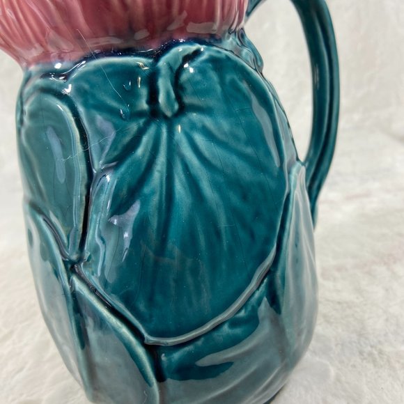 English water lily pitcher Pottery 481 New Arsenal pottery Teal Pink - Picture 5 of 11